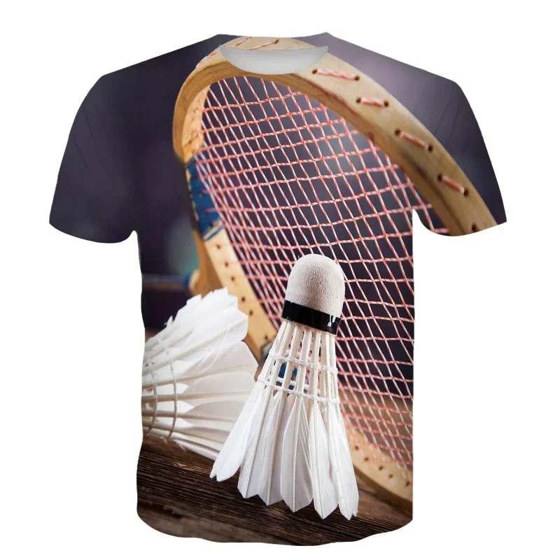 Men's and women's badminton 3D printed T-shirts, pleated sports street clothing, fashionable round neck T-shirts, children's lar