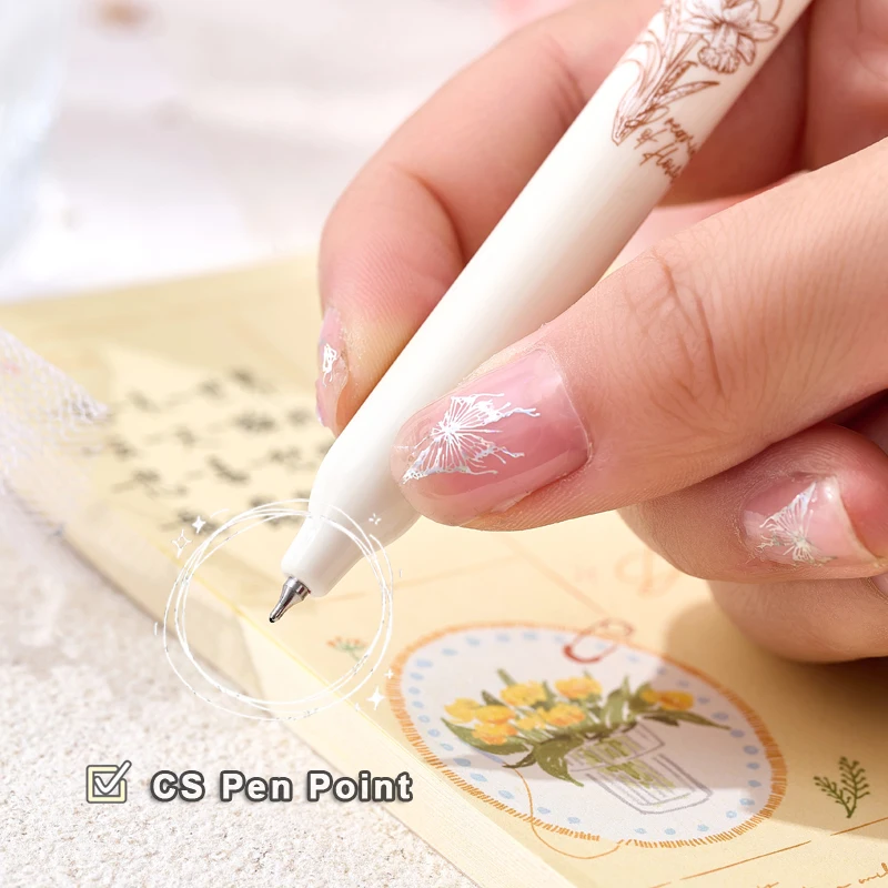 4 Teile/satz Blume Gel Stift 0,5 MM Quick Dry Gel Tinte Stift Für Studenten Kreative Drehen Schreiben Stift Schwarz Refill neutral Stift Schreibwaren – Detail 6