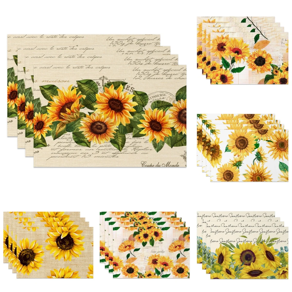 Sunflower Placemats Vibrant Yellow Floral Table Mats Summer Kitchen Decor Washable Heat Resistant Perfect for Dining Cafe Party