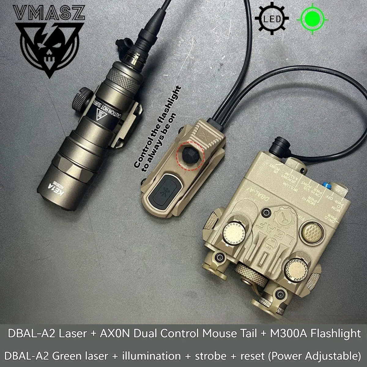 DBAL A2 Red Green Laser Surefire M300 M600 Flashlight Pressure Switch Hunting Airgun 20mm MLOK AXON Set