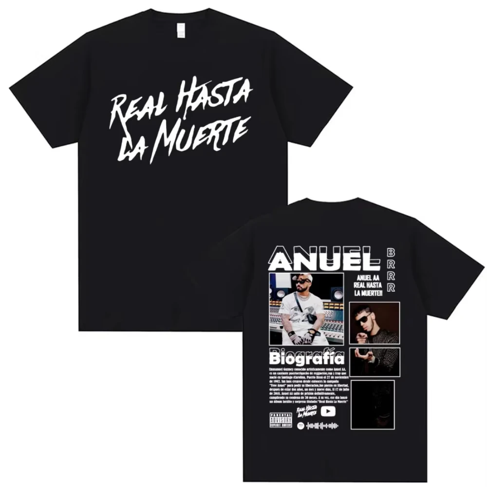 Rapper Anuel AA Real Hasta La Muerte Cover T Shirt Male Fashion Hip Hop Oversized T Shirt Men Women Casual O-Neck Loose T-shirts