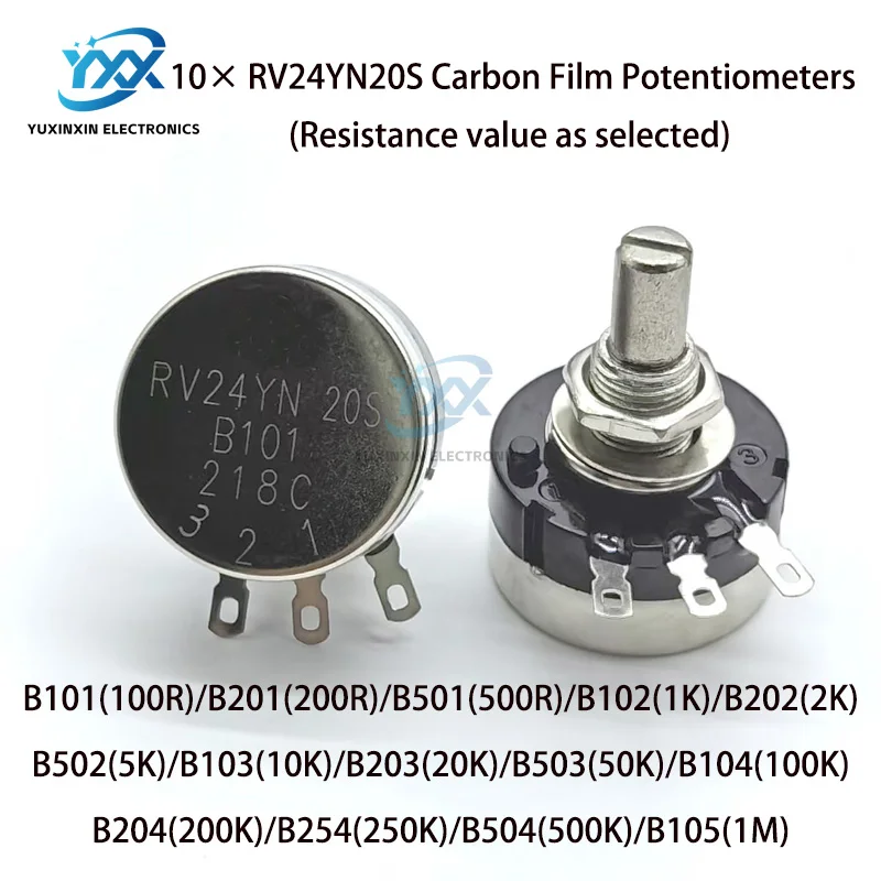 

10 шт. RV24YN20S однооборотный потенциометр из углеродной пленки B102 B202 B502 B103 B203 B104 1K 10K регулируемый поворотный резистор