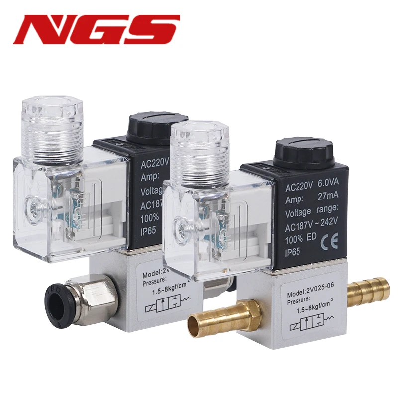 12V 24V 220V Pneumatic Electric Solenoid Valve 2 Position 2 Port Normally Closed Air Magnetic Valve 6mm 8mm Hose Barb Connection