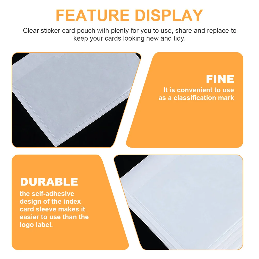 30Pcs Self-Adhesive Index Card Holder Plastic Label Protection Sleeve for Business Cards Flash Cards Library Organization