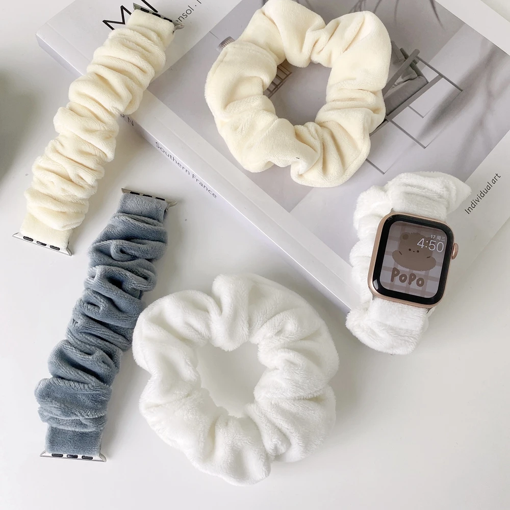 40/44mm SE8 7 6 5 Soft Silky Plush Loop for Apple Watch Band 49Ultra 38/42mm 4 3 2 1 Strap for Iwatch 41/45mm Stretch Scrunchies