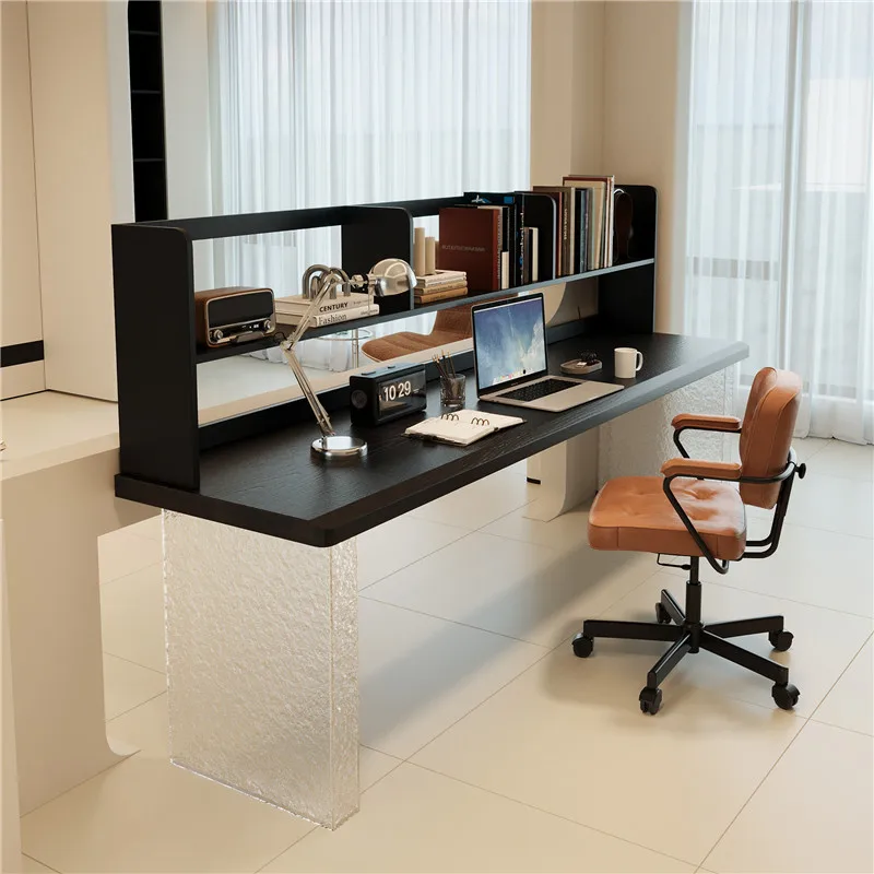 

Solid wood suspended acrylic desk bookshelf integrated sofa rear double computer desk living room desk modern and simple