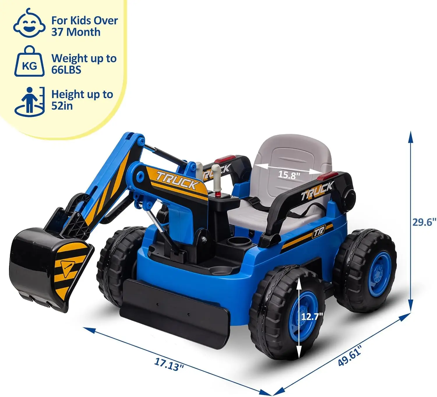 Koparka dla dzieci, zabawka, pojazd budowlany z napędem 4x4, elektryczna koparka, zasilana akumulatorem 12V, zdalnie sterowana.