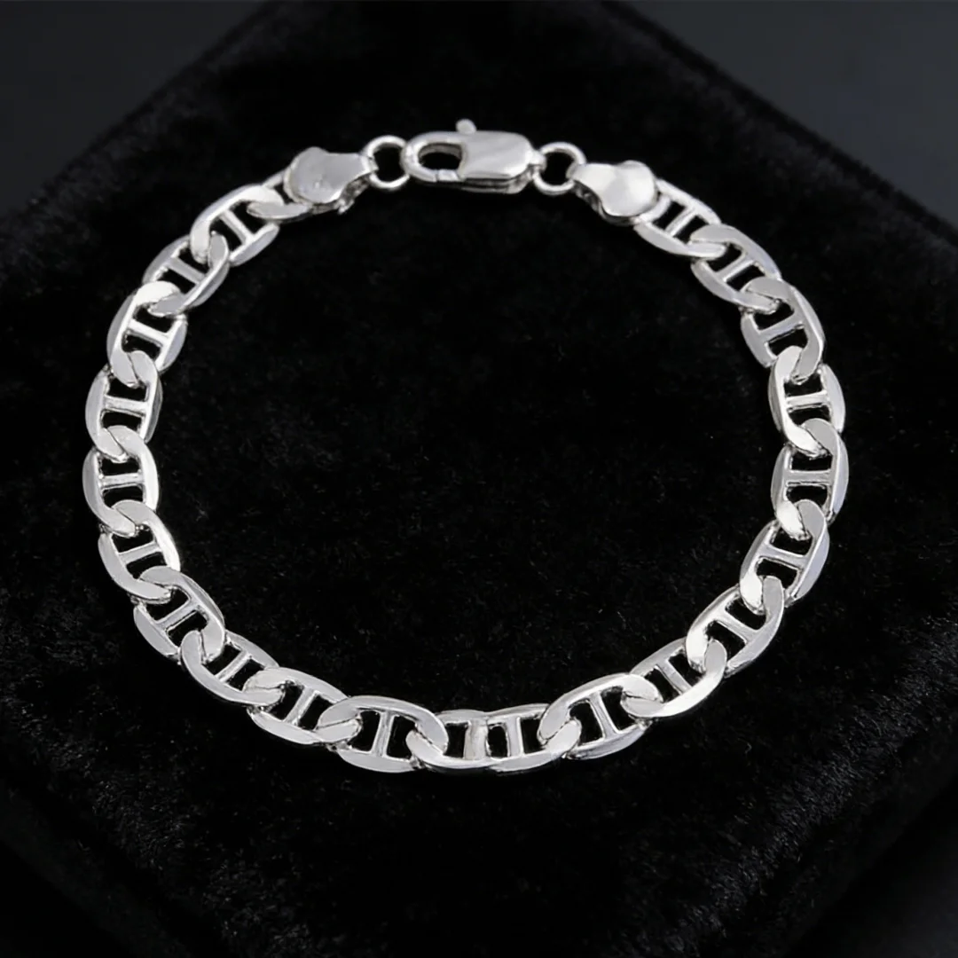 Hot charms 925 Sterling Silver Originality 6mm Side Shaped Bracelet for Men Women Jewelry Y2k Noble Wedding Party Gift 20cm