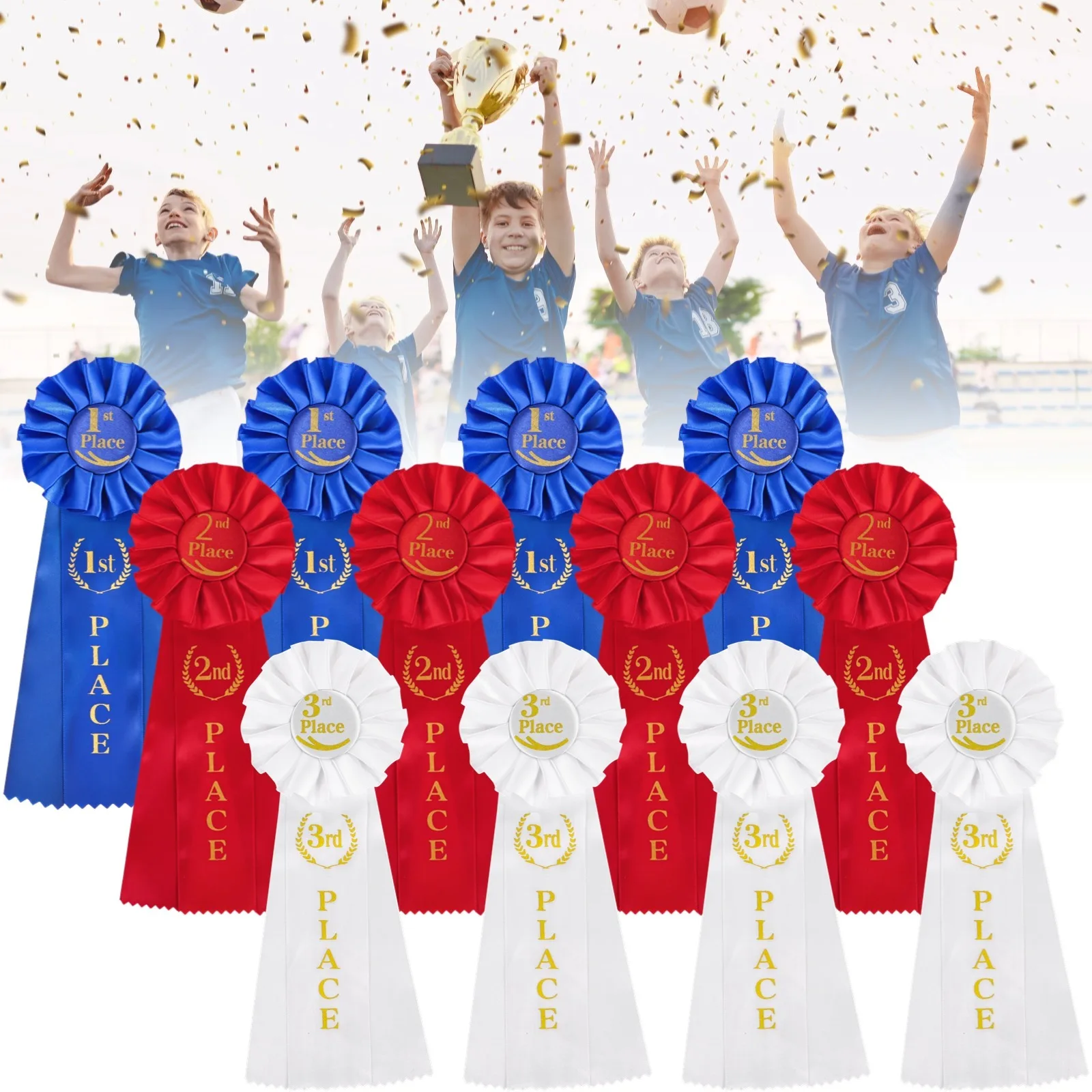 12Pcs Award Ribbons Set 1st 2nd 3rd Place Rosette Ribbons Multicolored Victory Ribbons Winner Prize Ribbons Honorable Medals