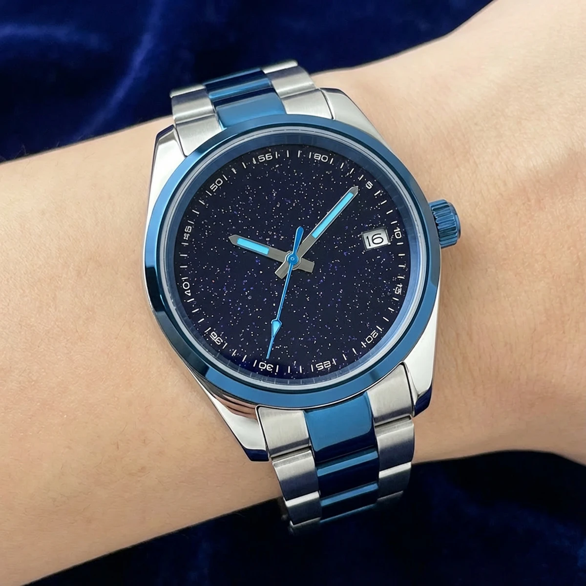 28.5mm No Logo Enamel Texture Blue Starry Sky Watch Dial Arabic for Seiko Datejust NH35/36 Automatic Movement Mod Parts Tools