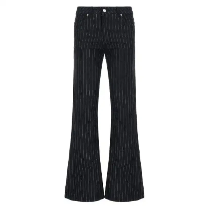 

Temperament Personality Women Clothing Casual Straight Leg Trousers Tight-fitting Striped Color Blocking Low-rise Flared Pants