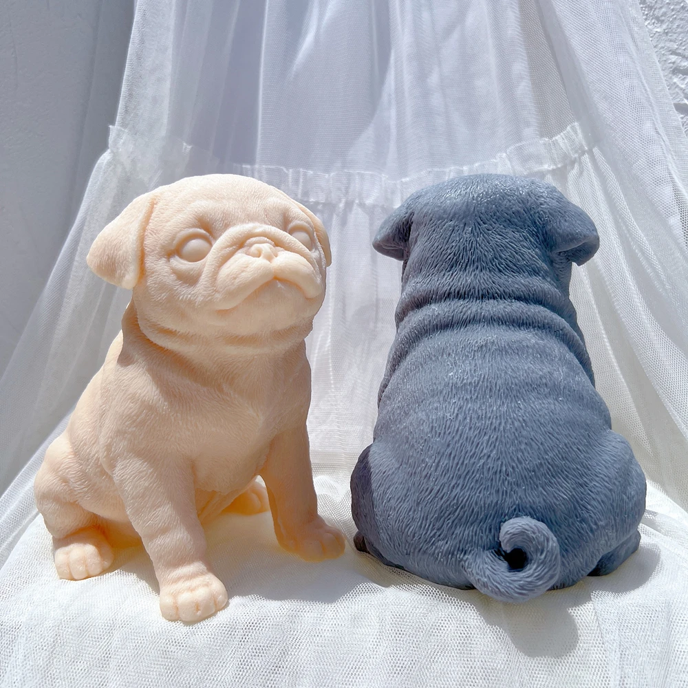 Imagem -04 - Sentado Pug Dog Candle Mold Animal Cachorro Cera de Soja Molde de Silicone Figurinha Dog Lover Home Decor