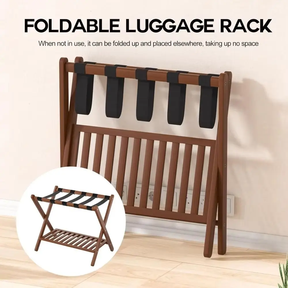 Bamboo Luggage Storage Rack Portable Foldable Shoe Rack Multi-Purpose Space Saving Foldable Storage Rack Living Area