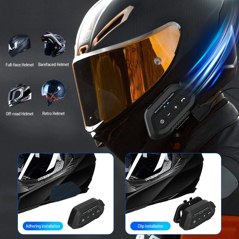Motorcycle Helmet Wireless Headset BT 5.0 Bluetooth 1200mAh Helmet Headset Voice Assistant Moto Earphone Motorbike Headphone