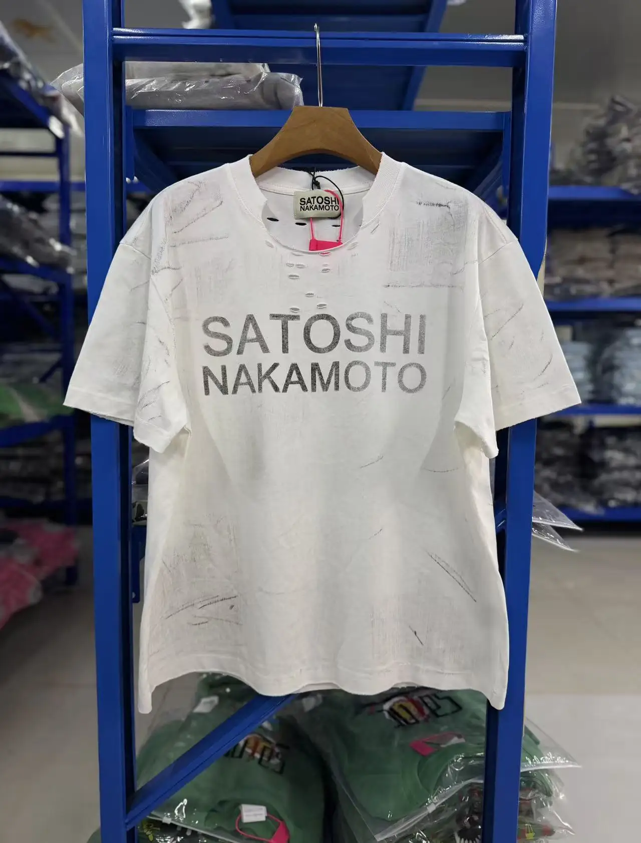 New SN Letter Printed Washed Vintage Street Casual Loose Short Sleeve Cotton Versatile Round Neck Oversize Trendy Men T-shirt