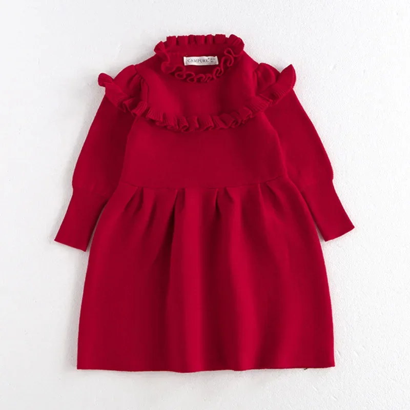 

Рождественское вязаное платье для маленьких детей от 1 до 8 лет, новое осеннее платье для маленьких девочек, рождественские красные милые вязаные детские платья принцессы