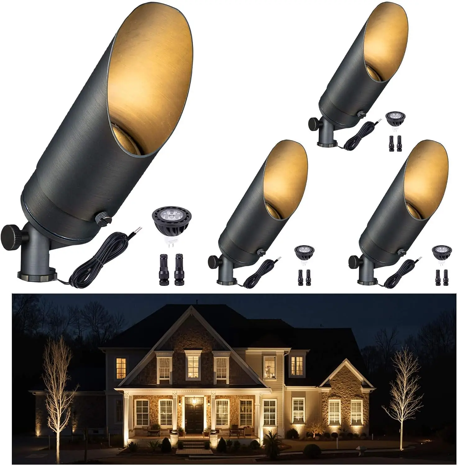 Brass Landscape Lighting Low Voltage Outdoor Spotlights Wired Led Uplights 12v Waterproof Spot Lights Antique Bronze Outside Tre