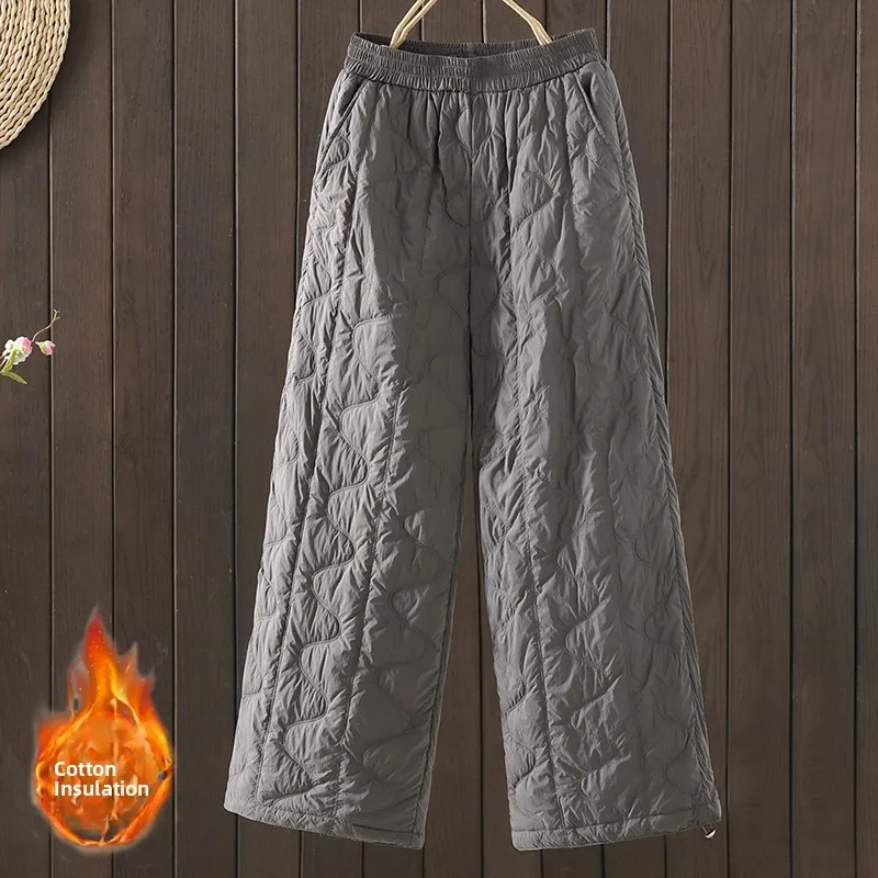 กางเกงขายาวผ้าฝ้ายอุ่นสำหรับผู้หญิง ทรงเอวสูง ขาตรง สไตล์ลำลอง แฟชั่นกันลม ทรงหลวม