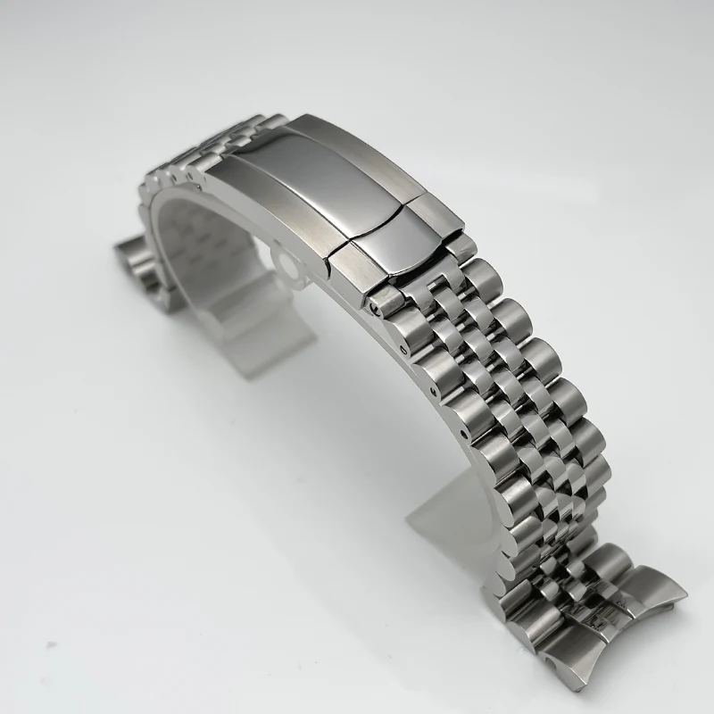 20mm Solid Stainless Steel Watch Band - Three/Five-Bead Folding Clasp (Silver) - Watch Mod Strap, Fits Our Store's Watch Cases