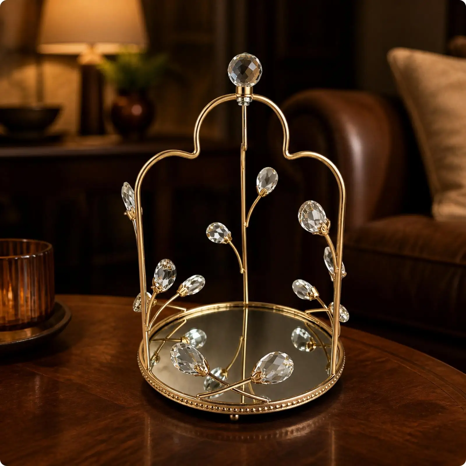 Industrial Rack Jewelry Display Stand with Mirror Base for Luxury Decorative Shelves