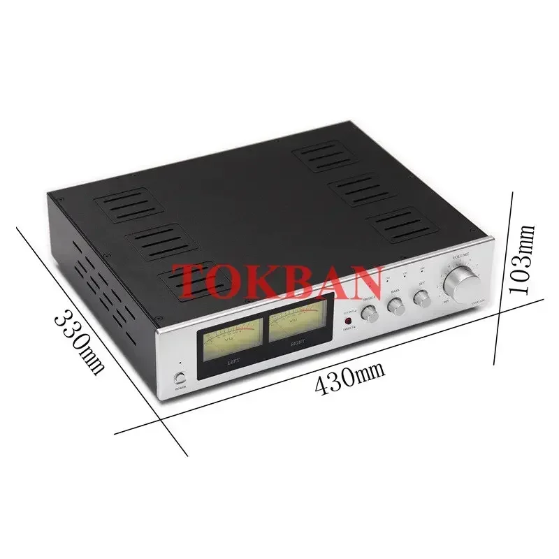 Tokban A20 Power Amplifier 200w*2 High Power Treble Bass Adjustment FET Vu Meter Direct Pass Mode HIFI Integrated Amplifier