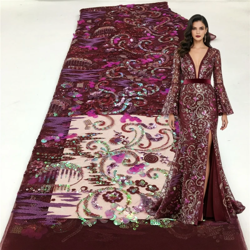 Nigerian Sequins Lace Fabric 2026 High Quality African Sequins Tulle Mesh Lace For Sewing Women Evening Prom Dress Embroidery