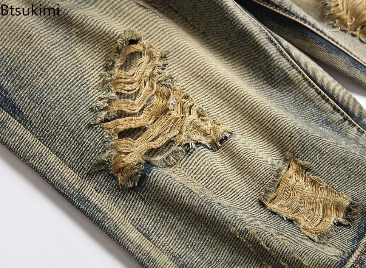 جديد 2025 الرجال الصيف خمر حفرة جينس قصير موضة غسلها القطن تنفس الدنيم السراويل الرجال الشارع الشهير السراويل حجم كبير 42