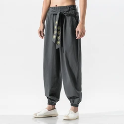 Pantaloni Kimono Casual giapponesi pantaloni larghi Harajuku pantaloni Harem tradizionali da uomo giapponesi pantaloni da Jogging ricamati maschili Streetwear