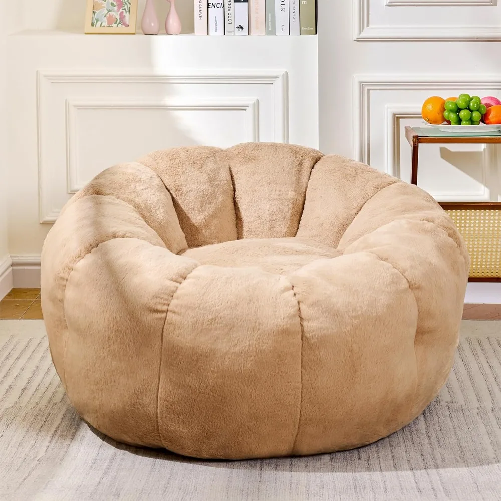 Chair with Filler Included, Faux Fur Comfy Chair with Petal Arm Rest Fluffy Reading Chair for Bedroom, Living Room, Dorm, Game