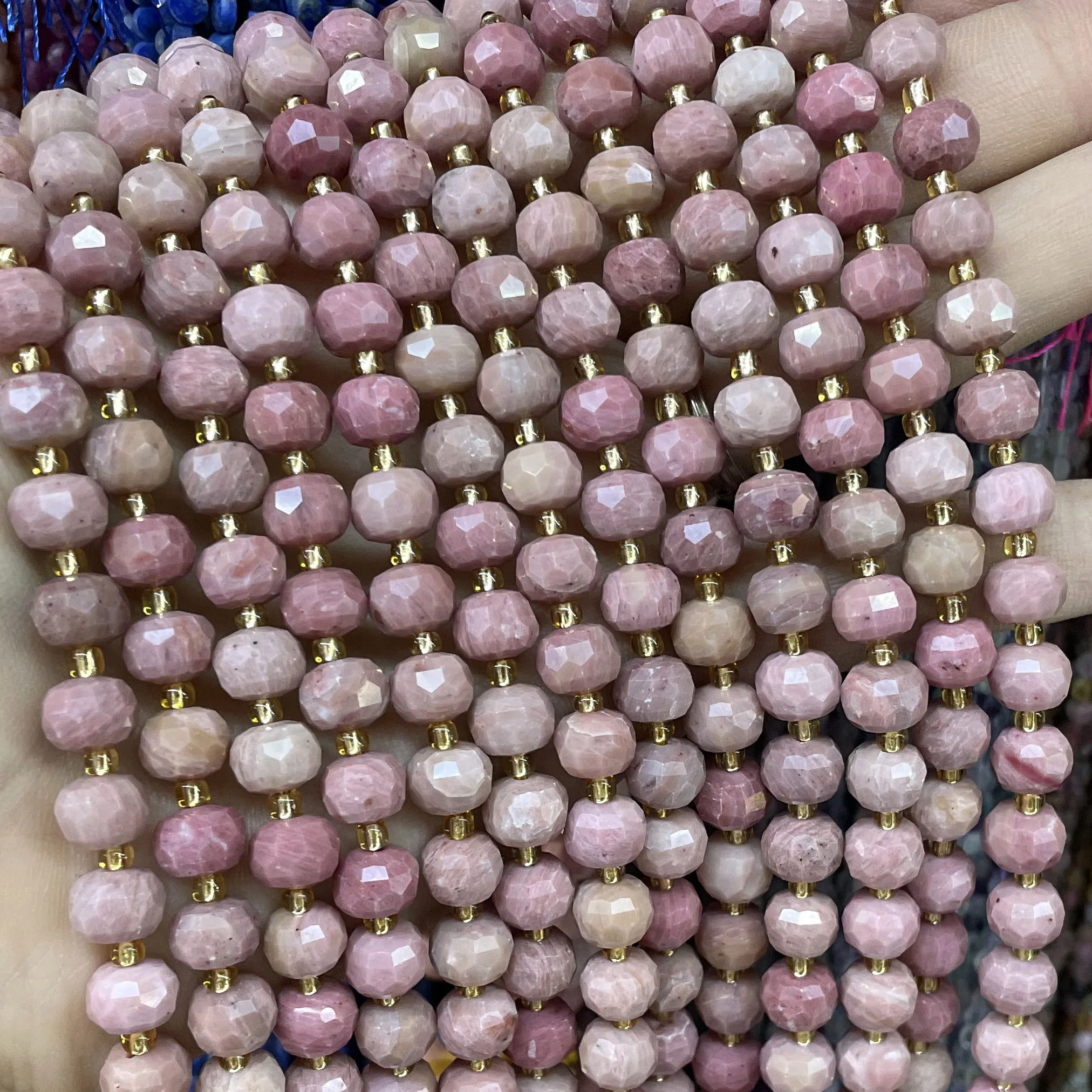 Natural Stone Red Rhodonite Faceted Square Irregular Spacer Round Beads For JeBeads For Jewelry Making DIY Bracelets Accessories
