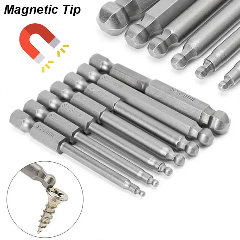 Precision Magnetic Ball End Hex Screwdriver Bit Set Hexagon Head Allen Wrench Metric Drill Tip Adapter Tool
