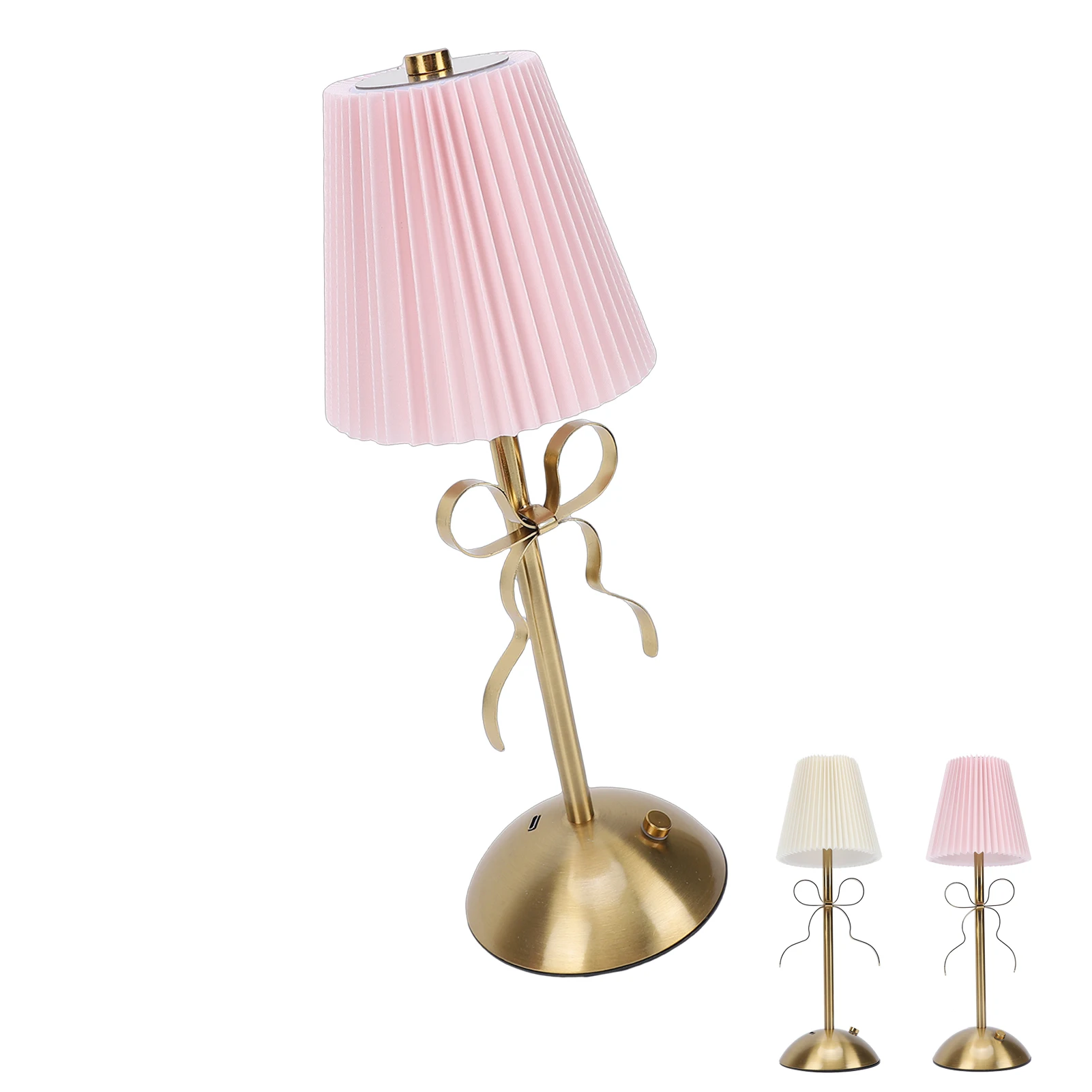 Bow Table Lamp Cute Decorative Rechargeable LED Fabric Shade Desk Lamp for Home Hotel Fabric Shade Table Lamp