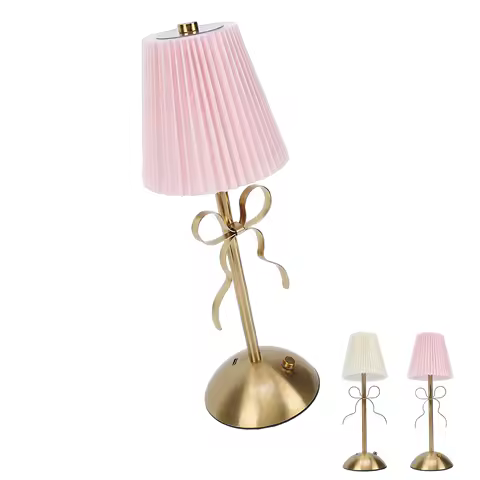 Luminária de Mesa em Forma de Laço, Decorativa e Recarregável, com Abajur de Tecido LED para Casa e Hotel