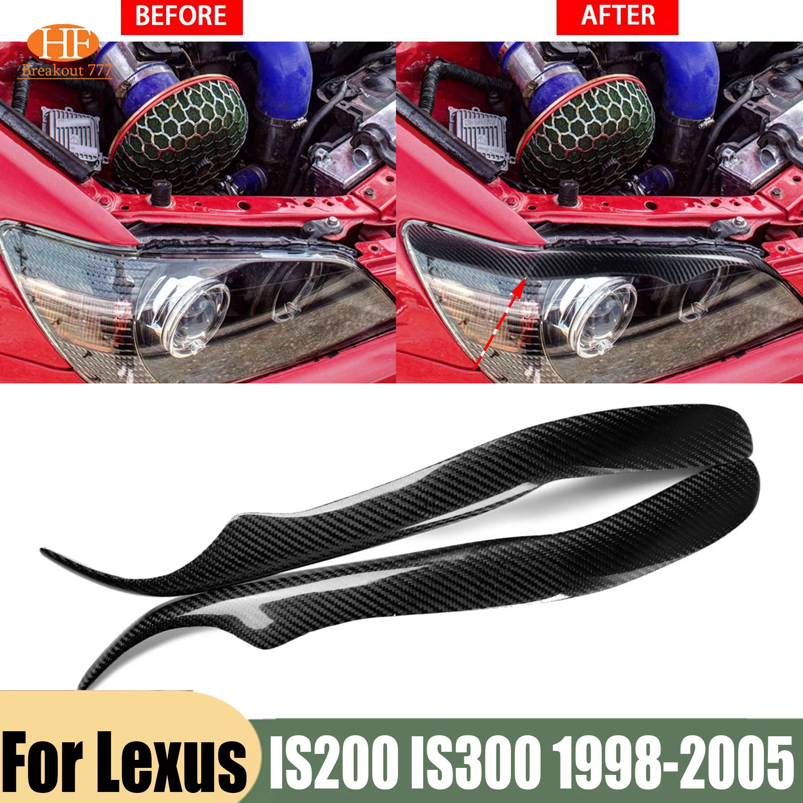 For Lexus IS200 IS300 1998-2005 Carbon Fiber Headlight Cover Eyelid Eyebrow Trim