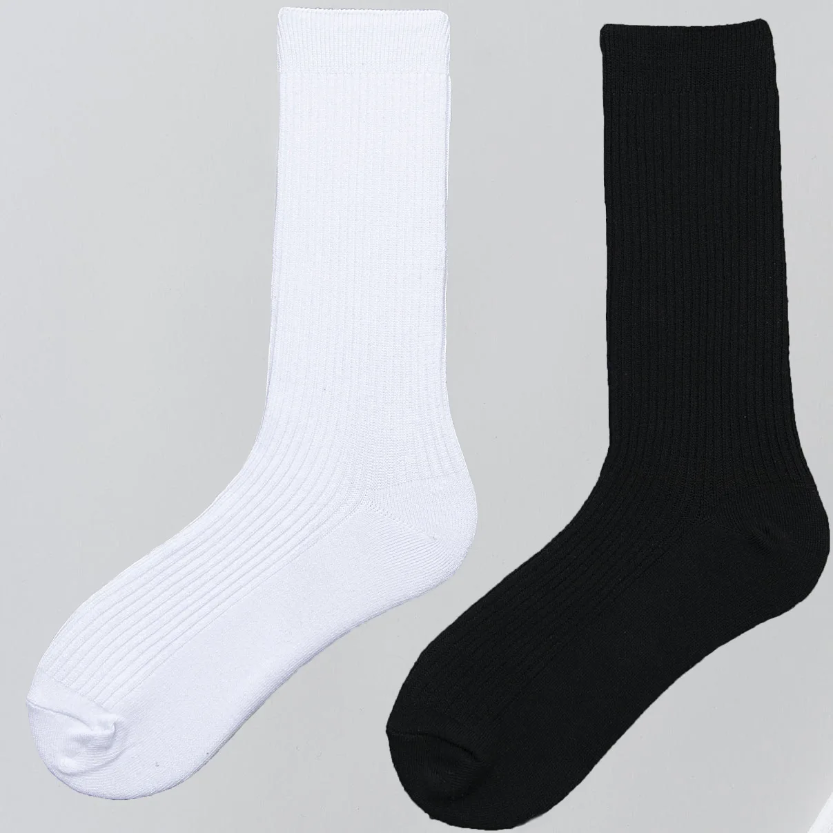 2Pairs/Lot Women Men High Tube Socks White Black Stretch Rib Socks Long Middles Length Spring Autumn Winter Cotton Casual Socks