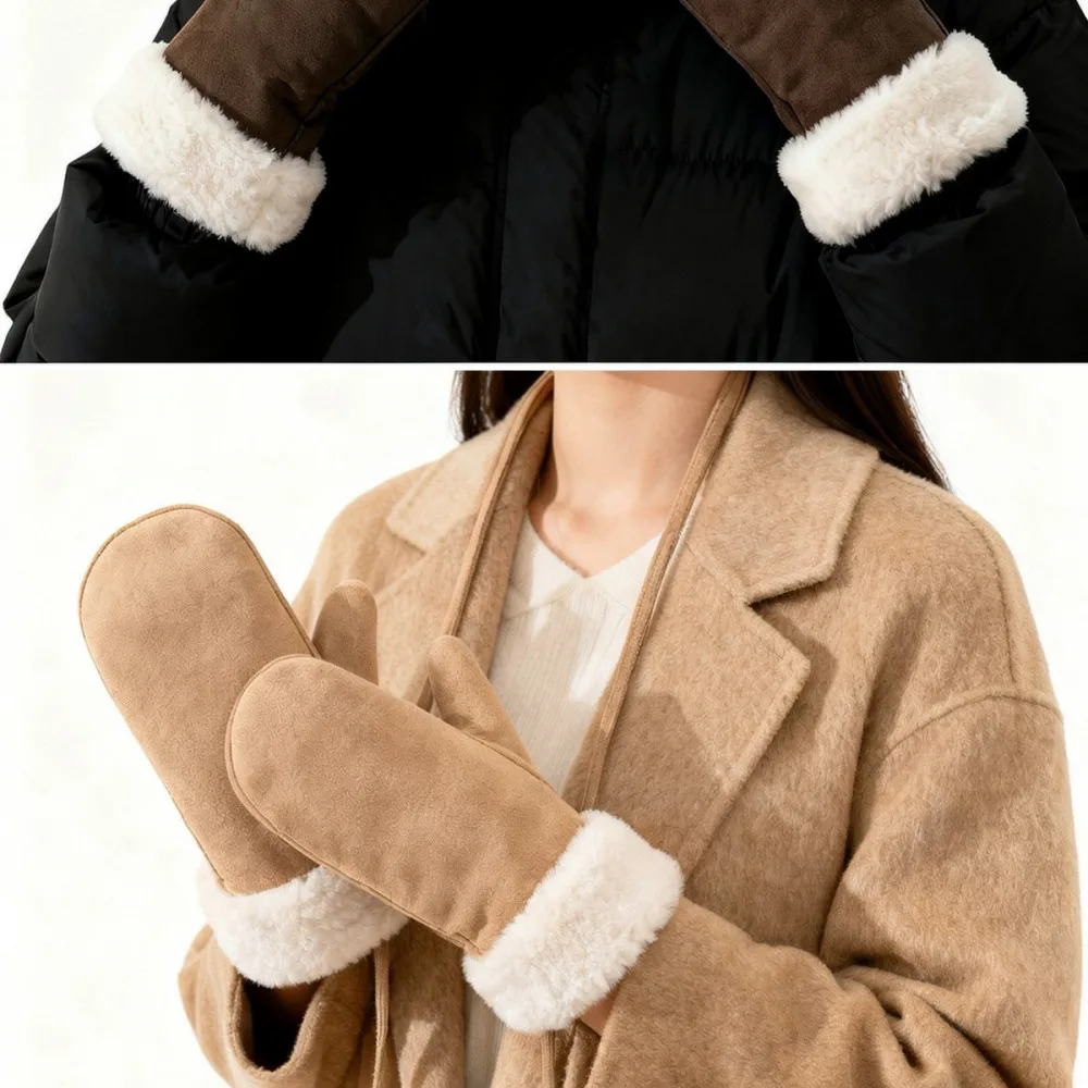 Thickened Winter Suede Mittens For For Fanxingke Warm Fleece Lined Windproof Gloves Hanging Neck Design Large Size Comfort