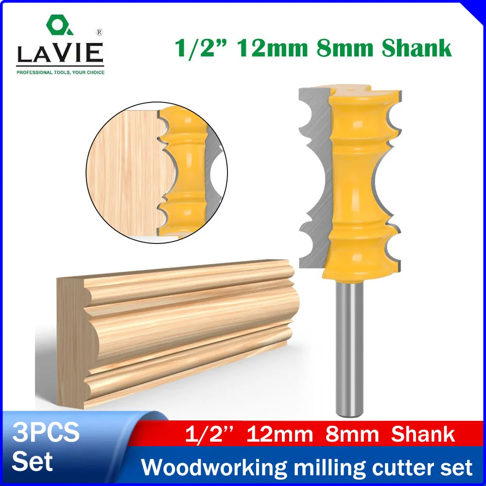 

LAVIE 1pc 8mm 12mm 1/2"Shank European Style Line Router Bits,Crown Molding Cutters,Woodworking Waist Line & Handrail Router Bits