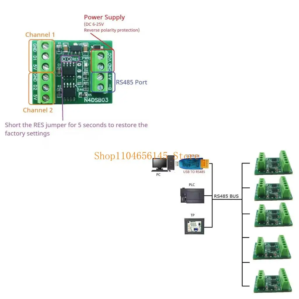 

5asd 1-2CH RS485 Digital Temperature Collector Module -55-125℃ DS18B20 Sensors 5V 12V 24V for Thermostat Home DS18B20