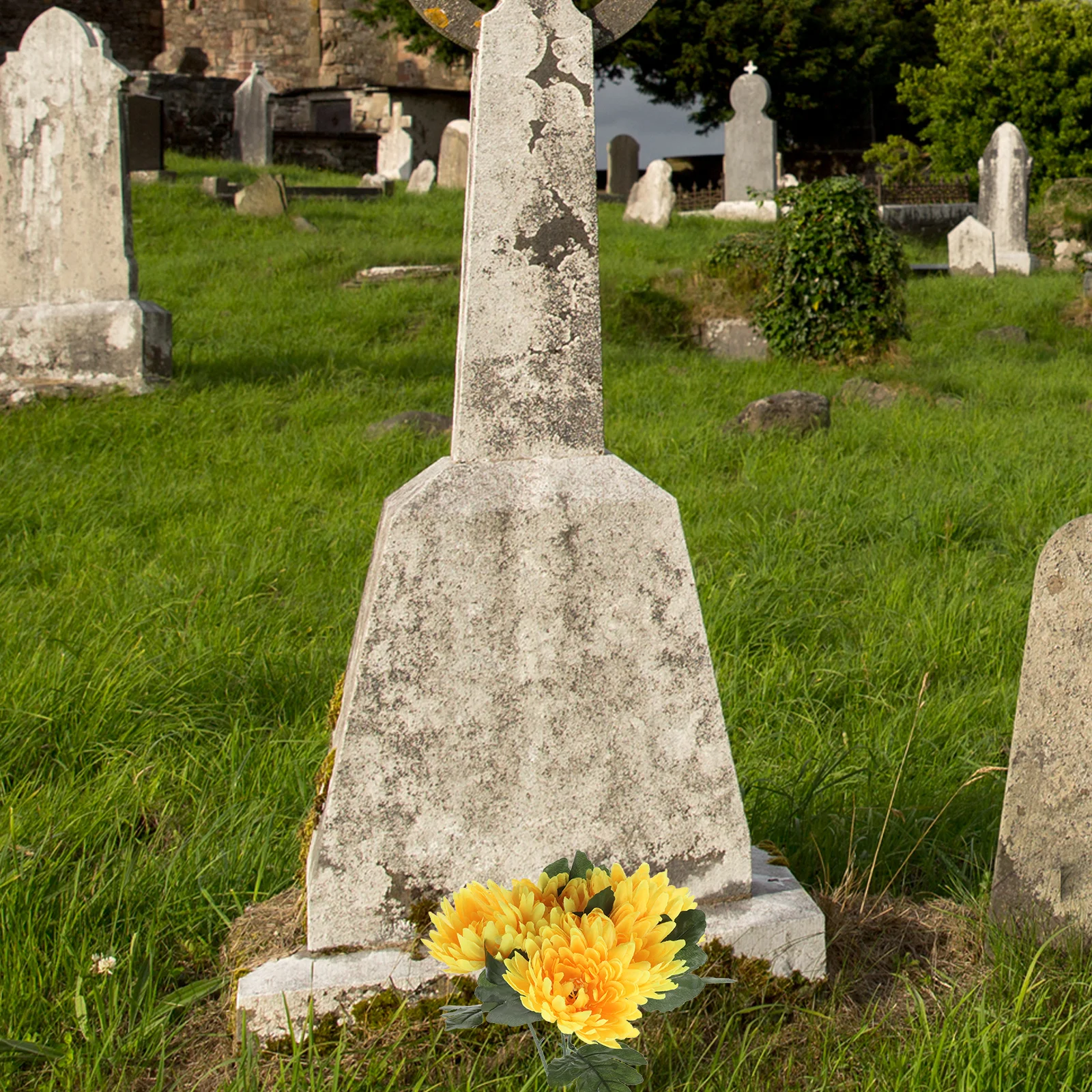 

5pcs Faux Chrysanthemum Flowers High Realism Artificial Yellow Fall Garden Decor Fake Flower Arrangement For Cemetery Home