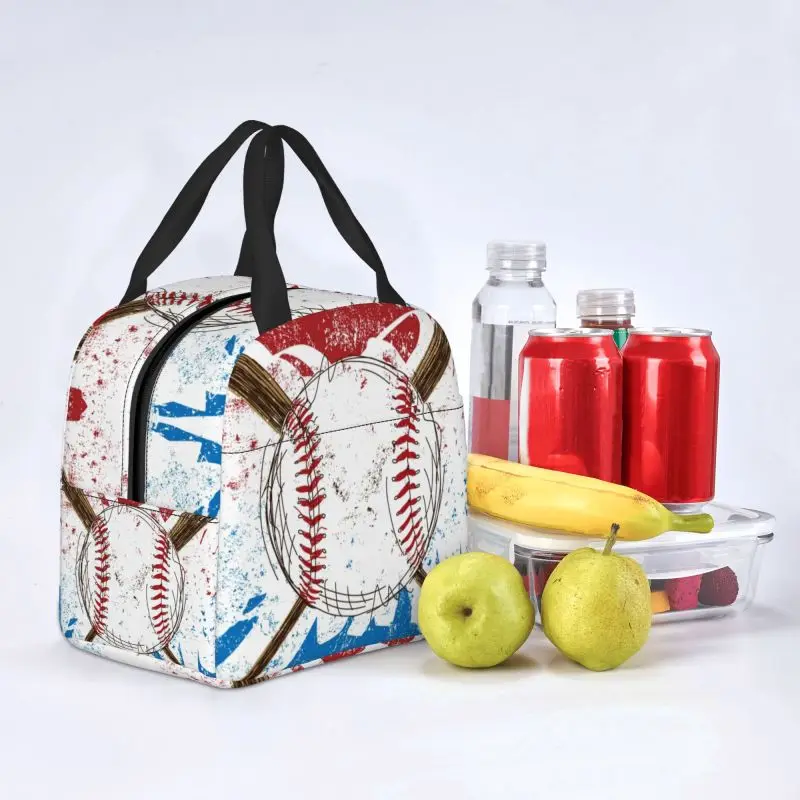 Custom Abstract Baseball Flag Lunch Bag Women Thermal Cooler Insulated Lunch Box for Student School Work Food Picnic Tote Bags