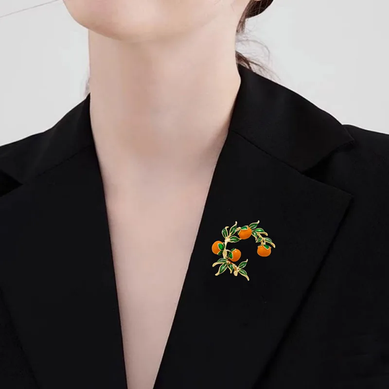 Retro Chinese Style Persimmon Ruyi Brooch Fashionable High-end Persimmon Flower Wreath Corsage Clothing Accessories Gifts