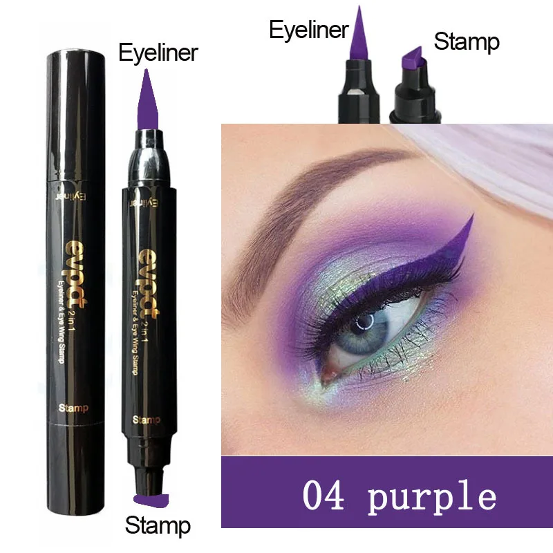 2 In1 Liquid Glitter Eyeliner Stempel Dunne Zeehond Make-Up Zwart Rood Groen Snel Droog Eyeliner Potlood 7 Kleur Blauwbruine Rokerige Ogen