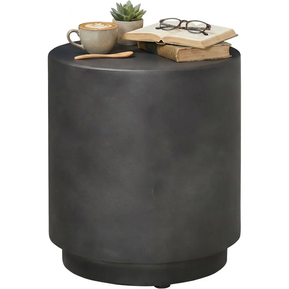 

Dark Gray Round Side Table, Concrete Finish Lightweight Accent End Table with 4 Adjustable Feet for Indoor Outdoor