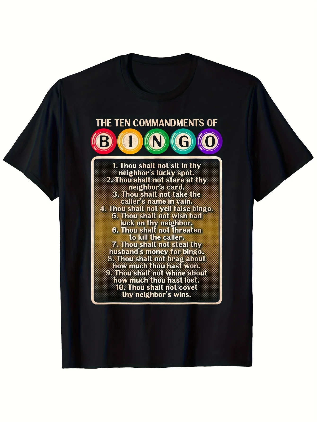 

Men'S "10 Commandments of Bingo" Graphic T-Shirt - Soft Cotton, Breathable, Crew Neck, Short Sleeve, Moisture Wicking, Casual