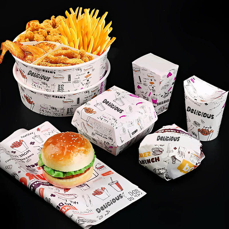 custom.LOKYO Food Grade Custom Burger Fast Food Box Take Away French Fries Packaging Paper Box
