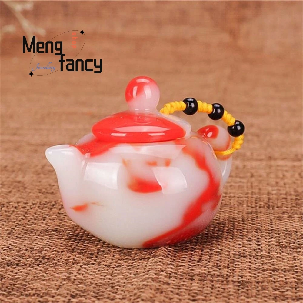 Natural Hetian Jade A Small Wine Pot Made of Sheep Fat and Colored Jade for Hand-held Play Popular Fashion Jewelry Holiday Gifts