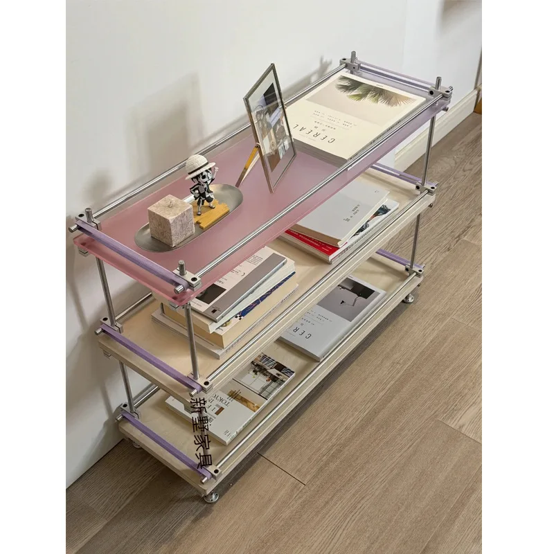 Medieval birch multi-layer baffle shelf floor-to-ceiling optical axis marine panel display rack color acrylic bookshelf