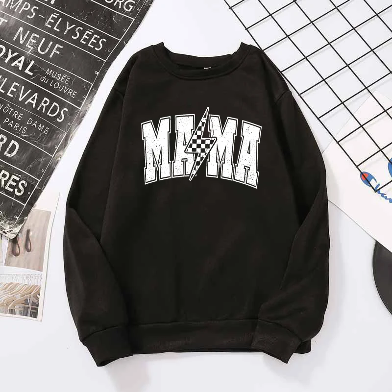 Leopard Lightning Mama Crewneck Sweatshirt Schwangerschaftsgeschenk Süßer Mama Pullover Neue Mutter Geschenk Retro Wildblumen Print Klassische Hoodies