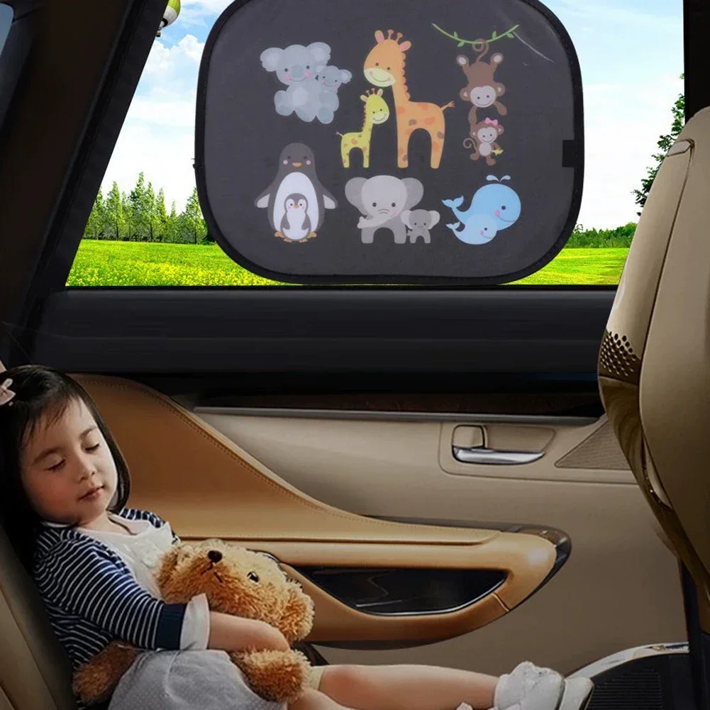 2Pcs Cartoon Car SunShade Universal Side Window Adsorption SunShade Cover Rear Auto Window Sunvisor Mesh For Children Adults