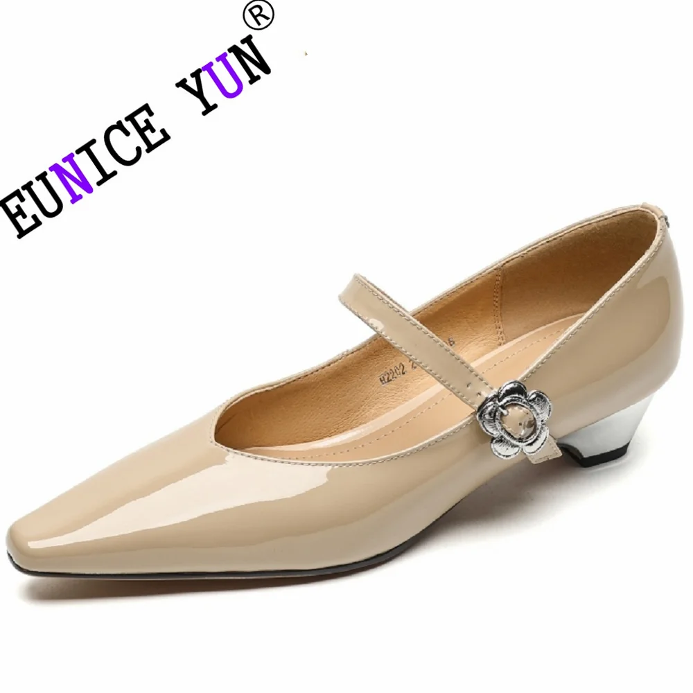 

【EUNICE YUN】New Brand Leather Women Shoes Pointed Toe Women Pumps Fashion Retro Mary Jane Shoes for Women High Heels Ladies Shoe